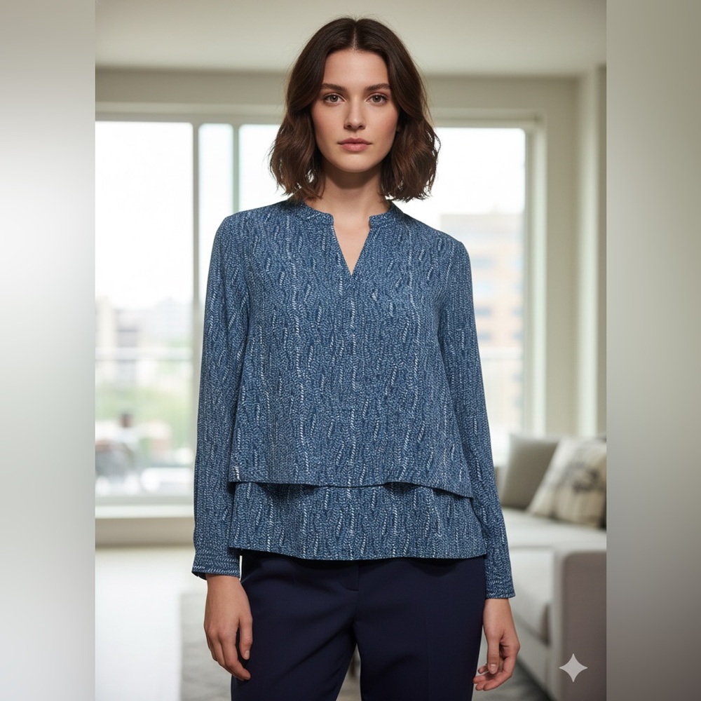 Metaphor Women’s Blue Textured Blouse Long Sleeve Indie Chic Work Y2K Size S